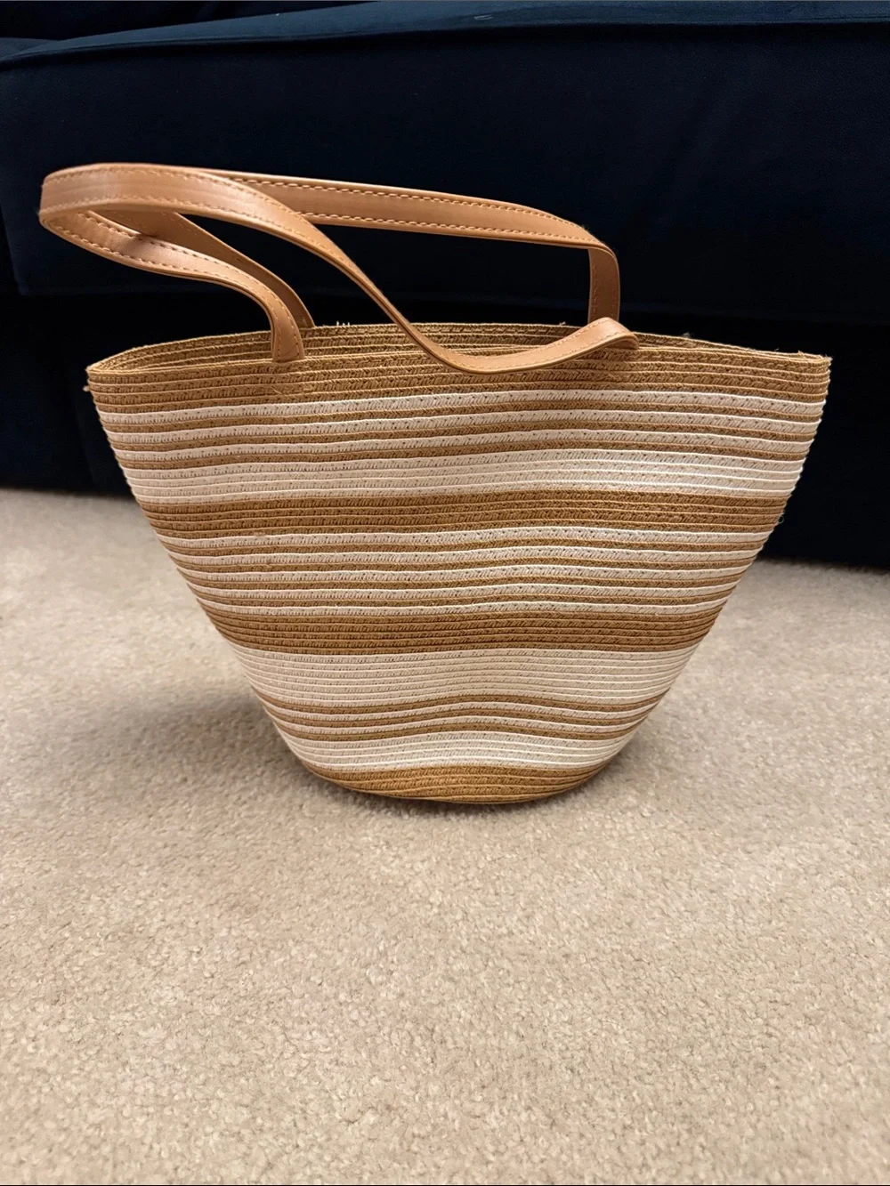 Magid Striped Mini Straw Tote Bag in White and Tan